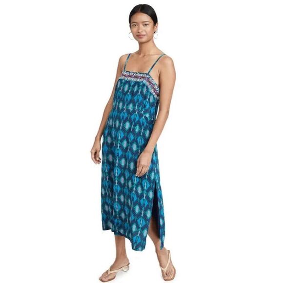 Blue Patterned Midi Dress - Picture 1 of 9